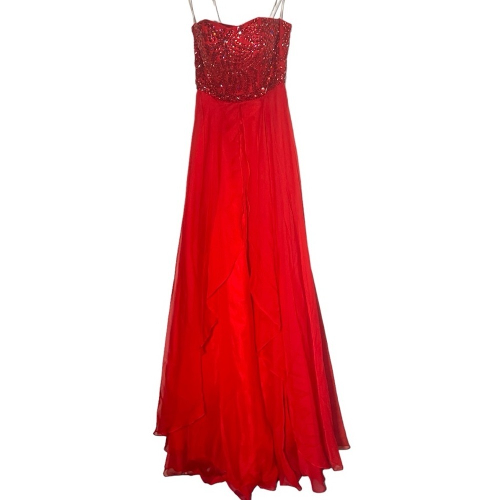 Sherri Hill red strapless beaded evening gown sz 2